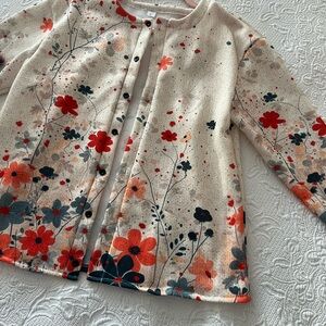 Source Unknown Floral Cardigan - Cream and Red